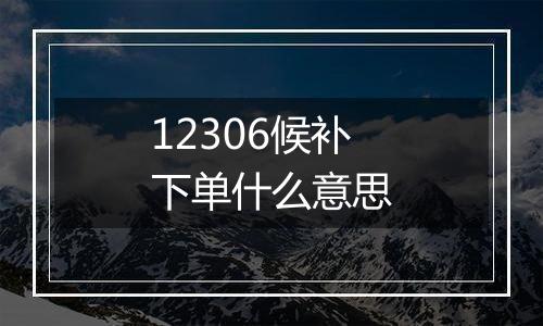 12306候补下单什么意思