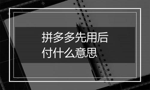 拼多多先用后付什么意思