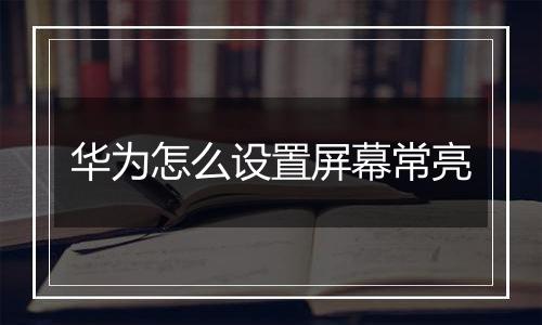 华为怎么设置屏幕常亮